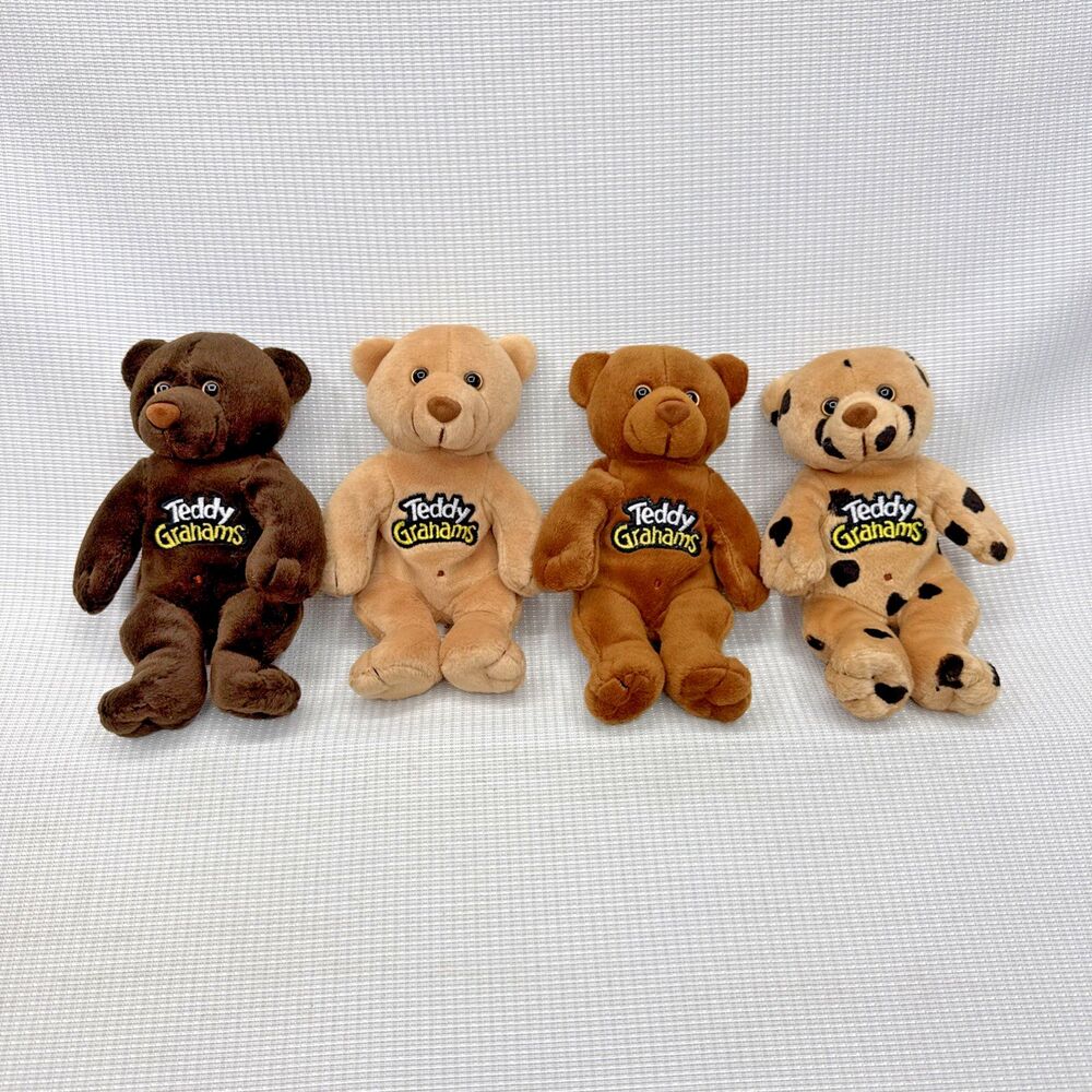Vintage 1990s Teddy Grahams Plush Advertising Promotional Beanies Lot of 4 EUC